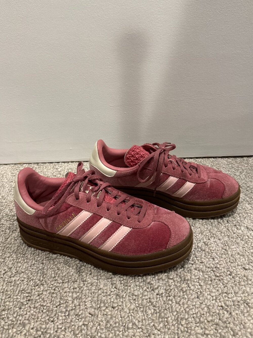 Adidas Gazelle Bold in the Preloved Crimson, Sandy Pink